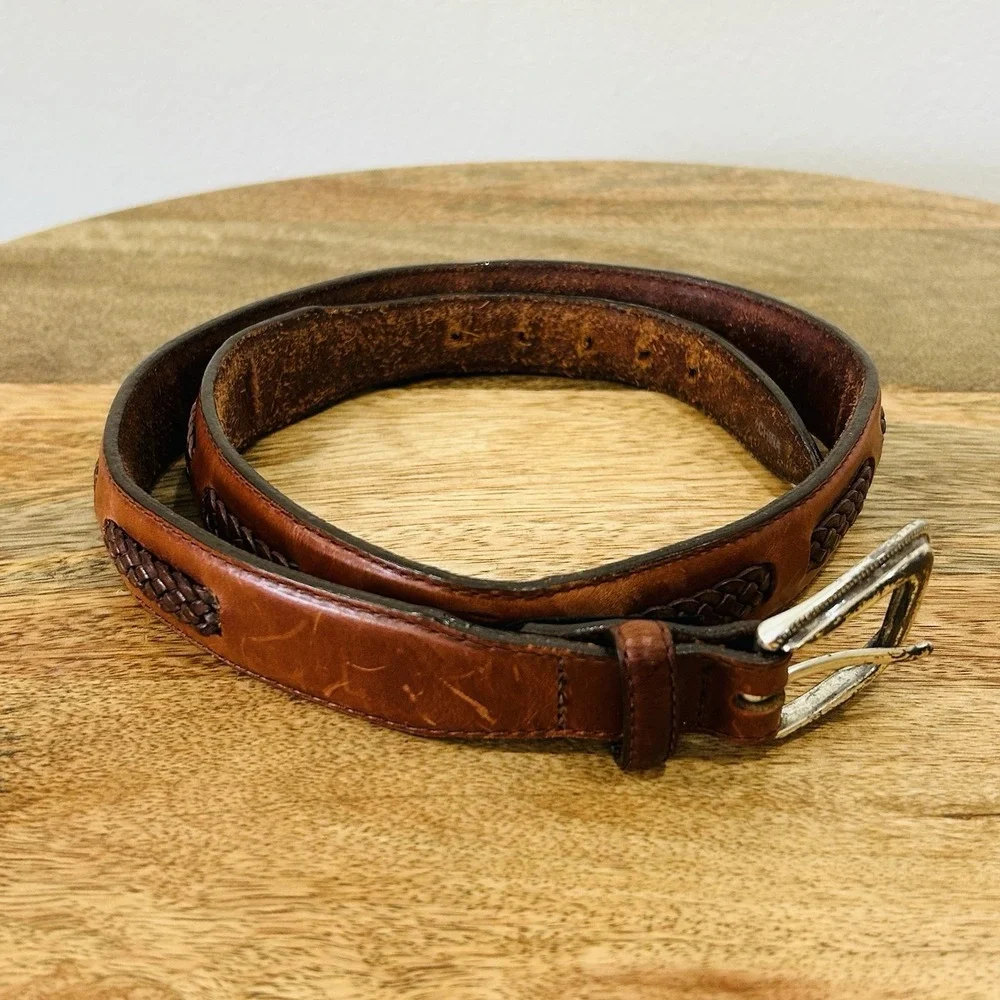 Vintage Brighton Men's Brown Leather Belt Size 32 Braided